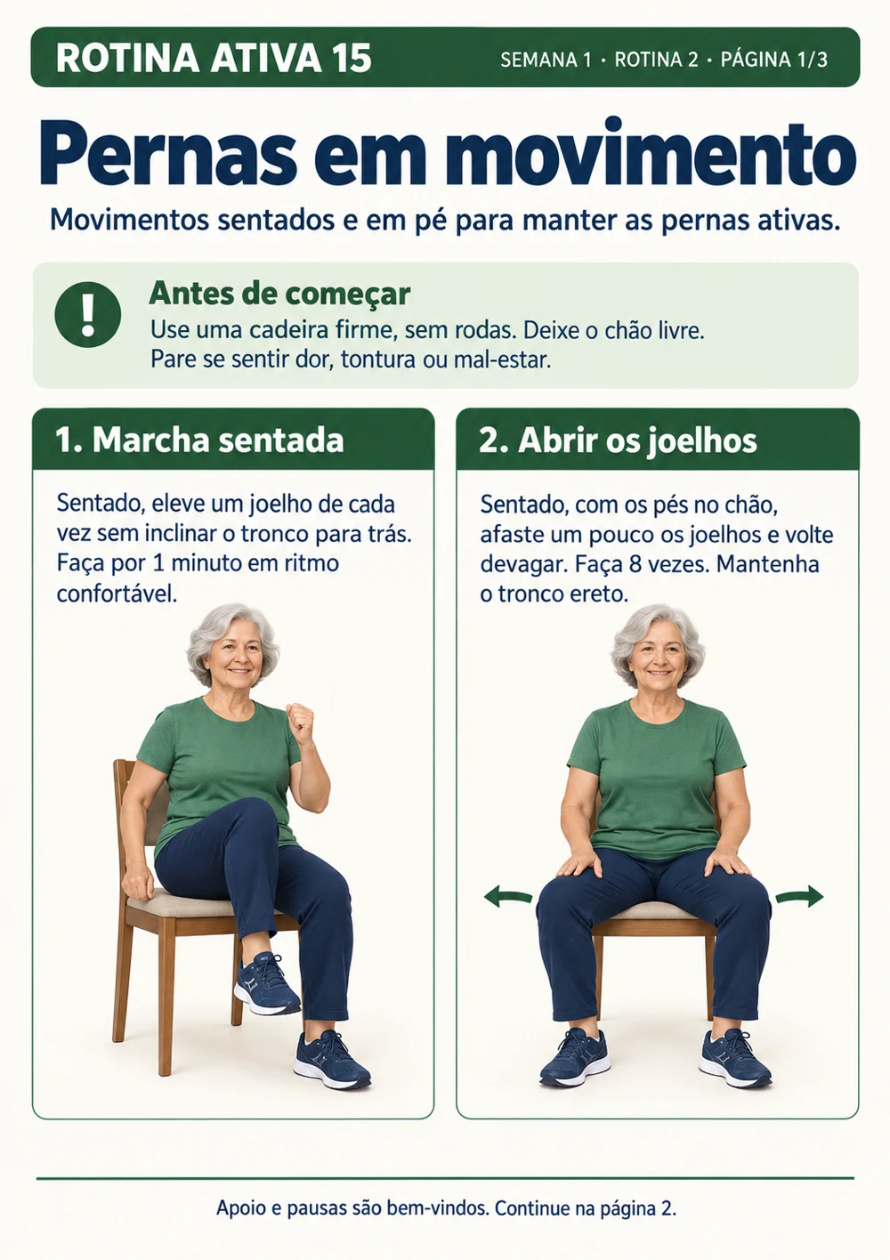 Rotina Ativa 15 — página 11 do material: exercícios e sequências com apoio da cadeira