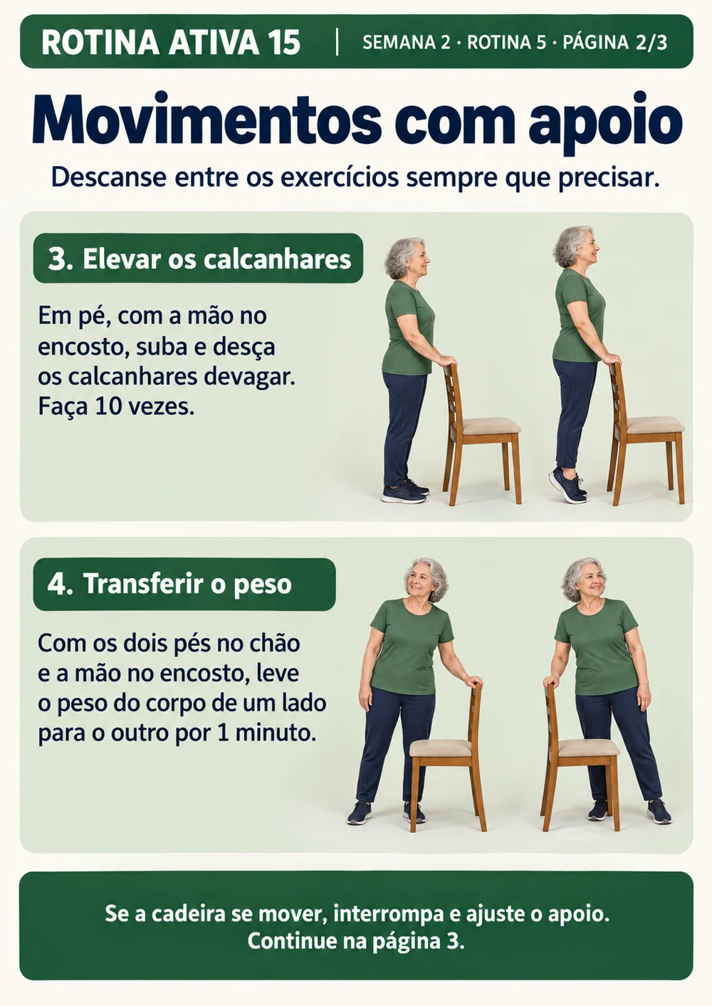 Rotina Ativa 15 — página 21 do material: exercícios e sequências com apoio da cadeira