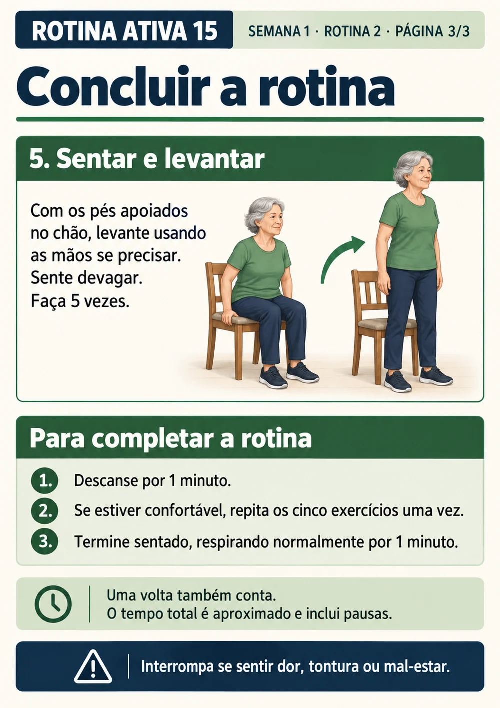 Rotina Ativa 15 — página 13 do material: exercícios e sequências com apoio da cadeira