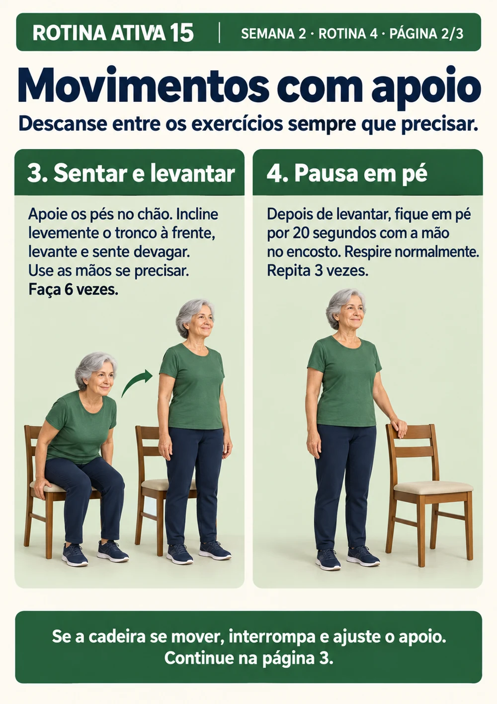 Rotina Ativa 15 — página 18 do material: exercícios e sequências com apoio da cadeira