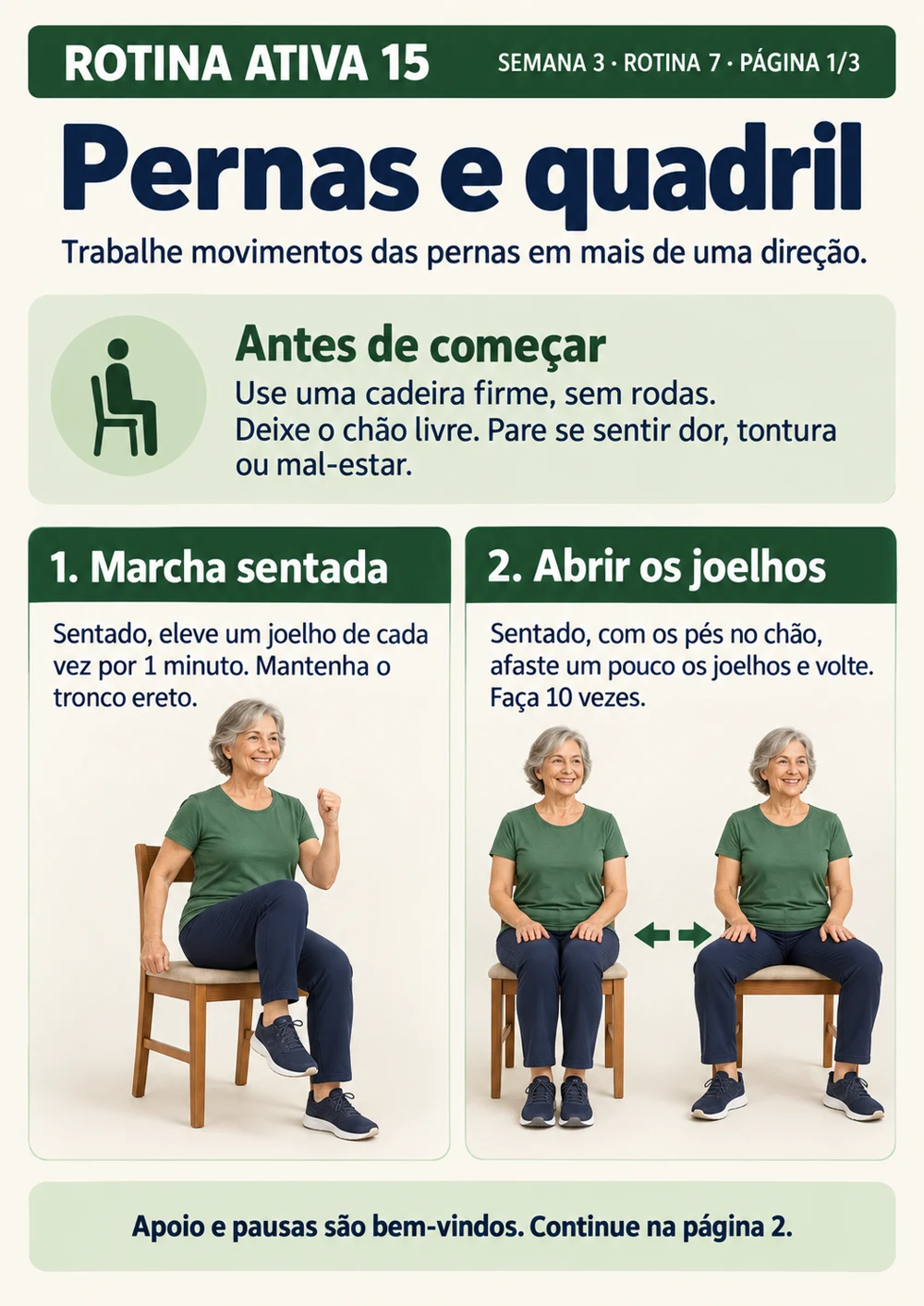 Rotina Ativa 15 — página 26 do material: exercícios e sequências com apoio da cadeira