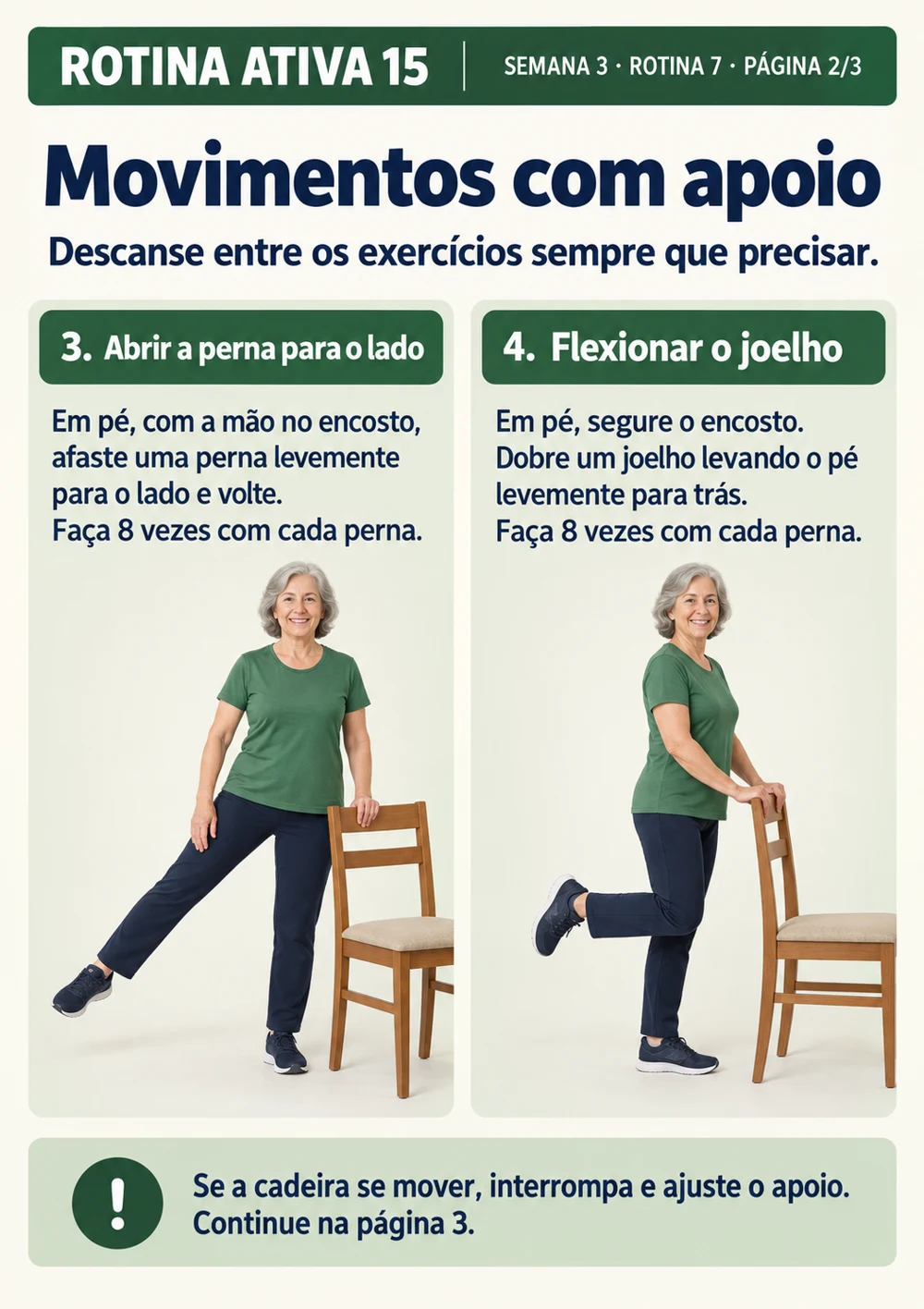 Rotina Ativa 15 — página 27 do material: exercícios e sequências com apoio da cadeira