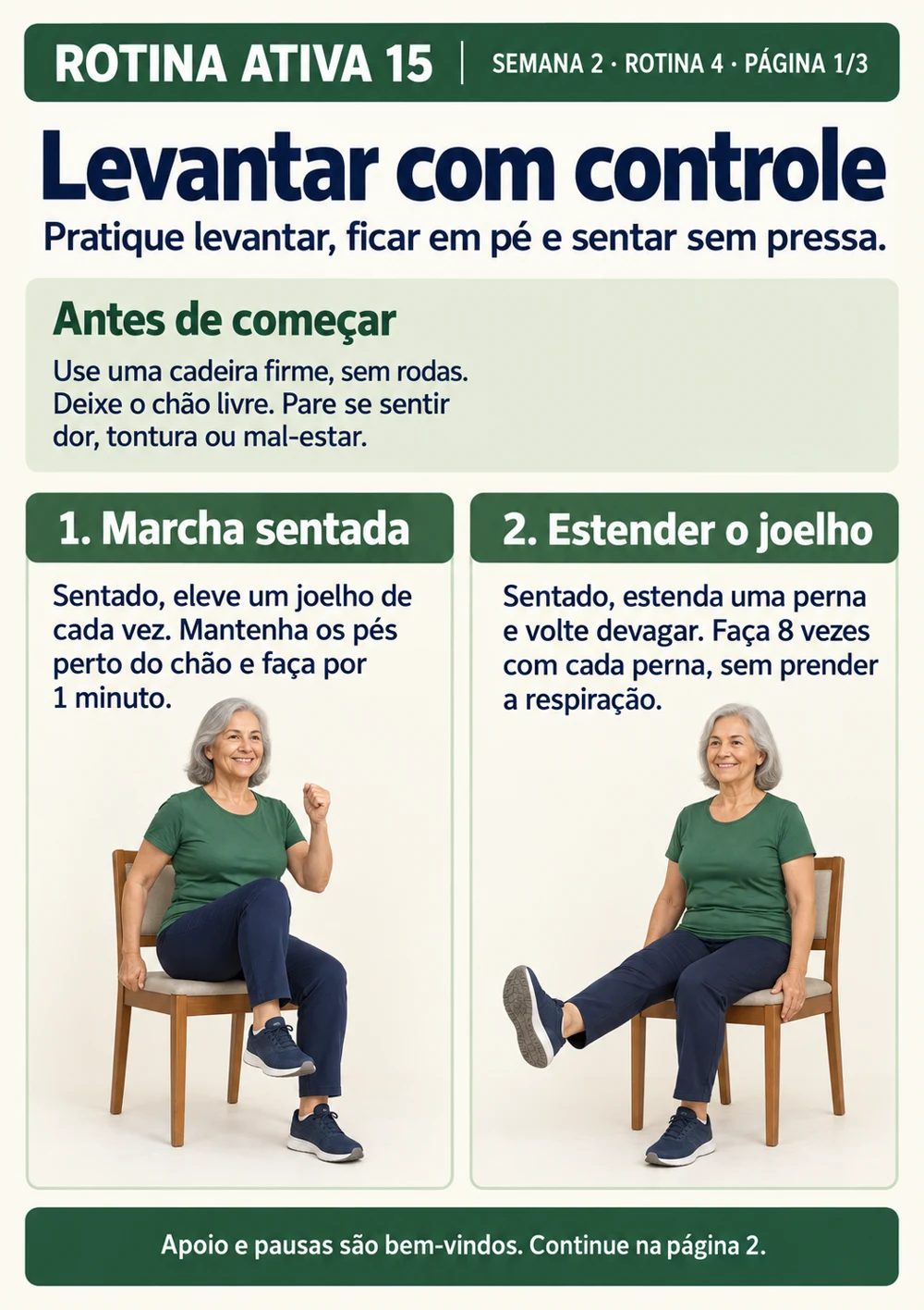 Rotina Ativa 15 — página 17 do material: exercícios e sequências com apoio da cadeira