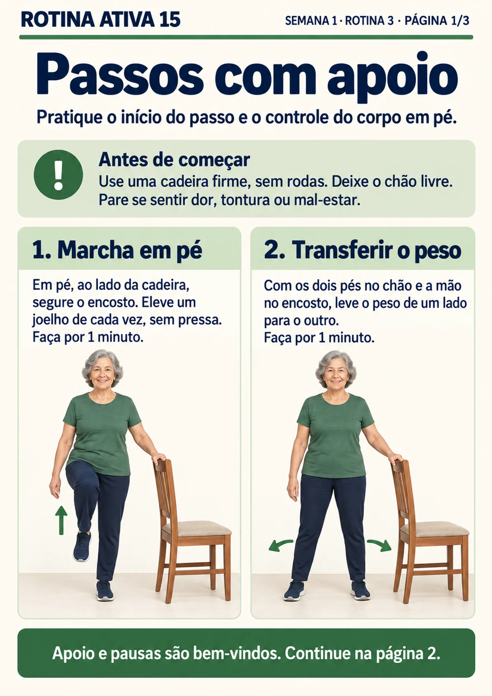 Rotina Ativa 15 — página 14 do material: exercícios e sequências com apoio da cadeira