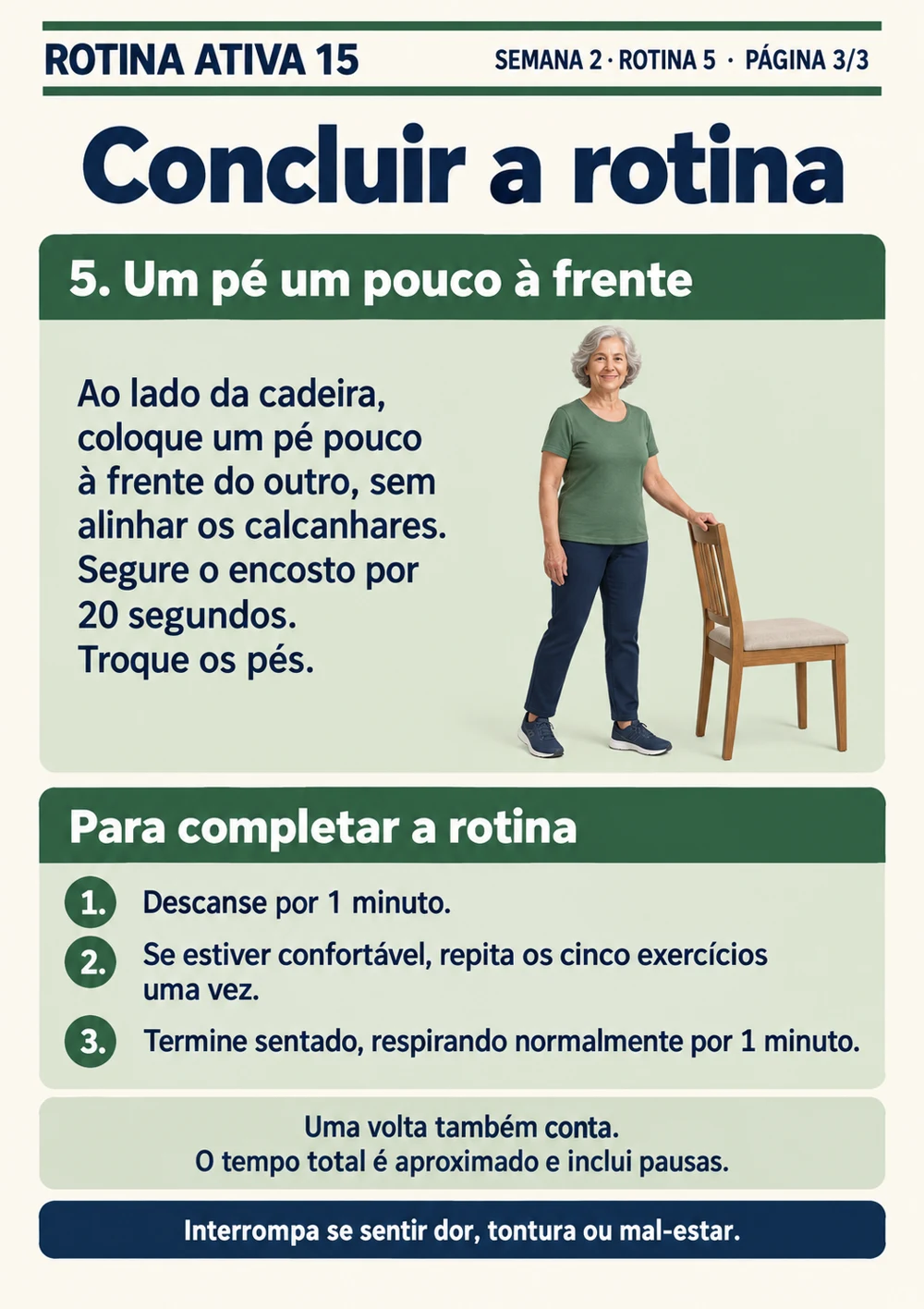 Rotina Ativa 15 — página 22 do material: exercícios e sequências com apoio da cadeira