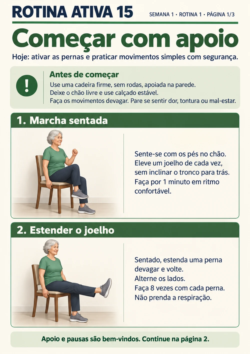Rotina Ativa 15 — página 8 do material: exercícios e sequências com apoio da cadeira
