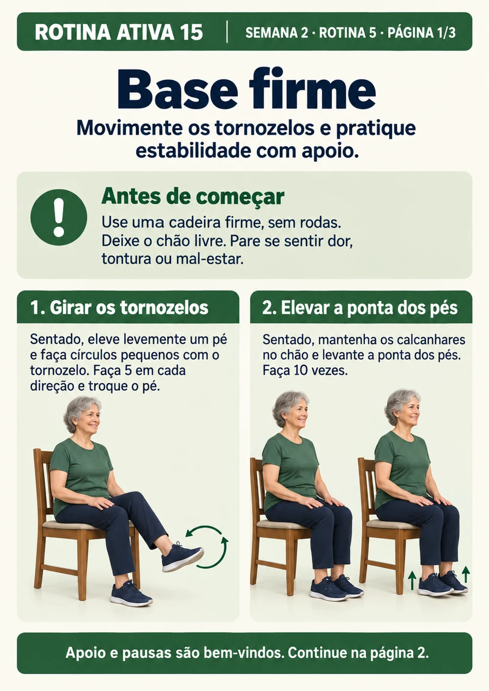 Rotina Ativa 15 — página 20 do material: exercícios e sequências com apoio da cadeira
